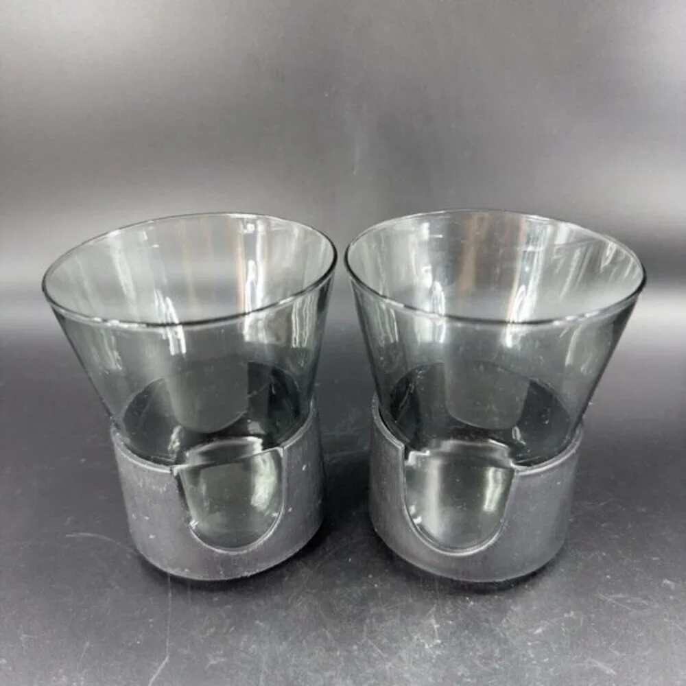 1970s MCM Retro‎ Glas Snap by Corning Black Smokey Gray Glasses Vintage Mugs 2